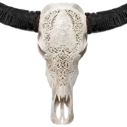 Hand Carved Buffalo Skull - White Shiva – Skull Bliss