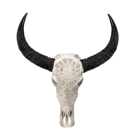 Hand Carved Buffalo Skull - White Hanuman