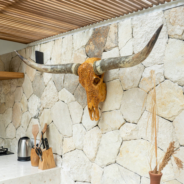 Hand Carved Longhorn Skull - Antique Sun – Skull Bliss