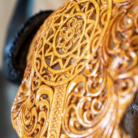 Hand Carved Buffalo Skull - Antique Sun