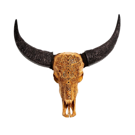 Hand Carved Buffalo Skull - Tribal #6 《Antique Finish》