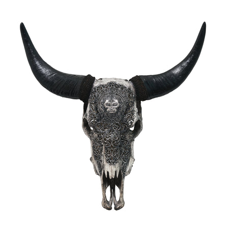 Hand Carved Cow Skull - Gray Hanuman