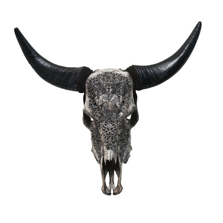 Hand Carved Cow Skull - Gray Vishnu