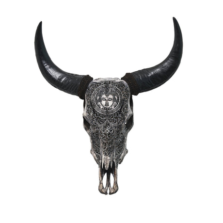 Hand Carved Cow Skull - Gray Brahma