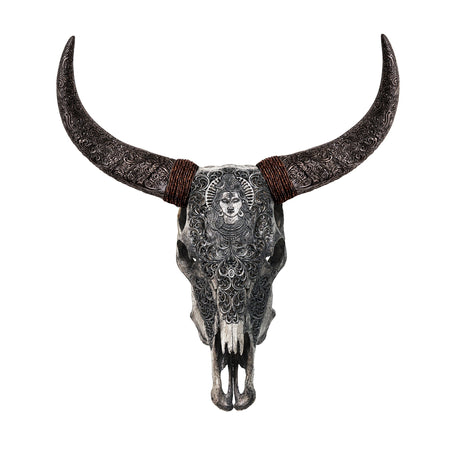 Hand Carved Cow Skull - Gray Shiva