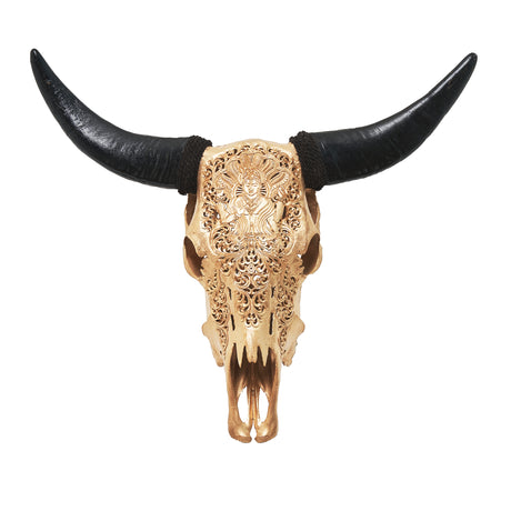 Hand Carved Cow Skull - Golden Vishnu