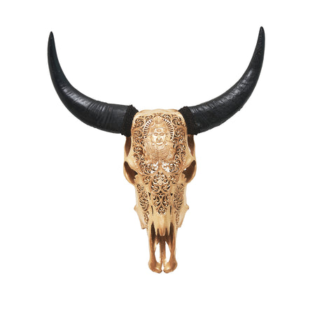 Hand Carved Cow Skull - Golden Shiva