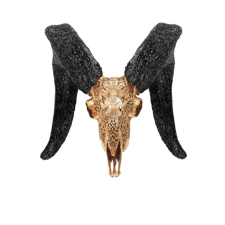 Hand Carved Ram Skull - Golden Vishnu