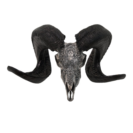 Hand Carved Ram Skull - Gray Shiva