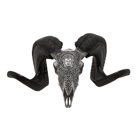 Hand Carved Ram Skull - Gray Brahma