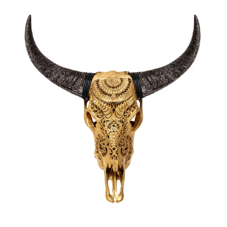 Hand Carved Cow Skull - Gold Leaf Boho