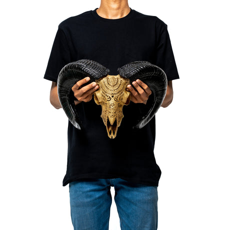 Hand Carved Ram Skull - Gold Boho (24kt Gold Leaf)