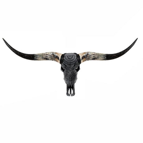 Hand Carved Longhorn Skull - Matte Black Boho