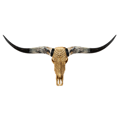 Hand Carved Longhorn Skull - Gold Leaf Boho