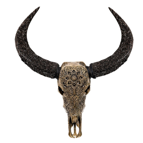 Hand Carved Buffalo Skull - Mandala // Metallic Finish