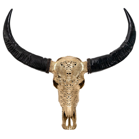 Hand Carved Buffalo Skull - Gold From Hell