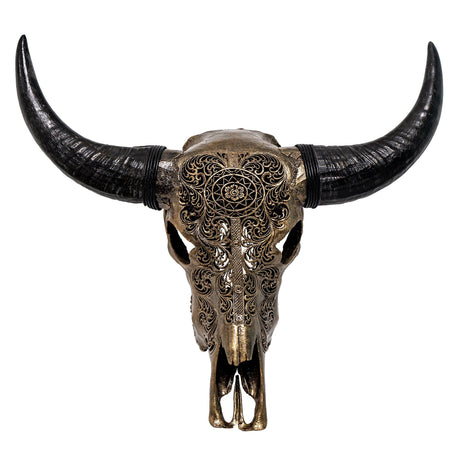 Hand Carved Cow Skull - Antique Bronze Sun // Metallic Finish