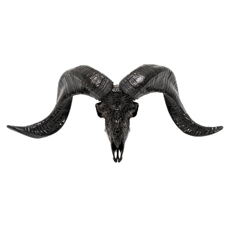Hand Carved Ram Skull - Black Phoenix