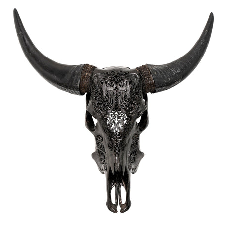 Hand Carved Cow Skull - Black Titan