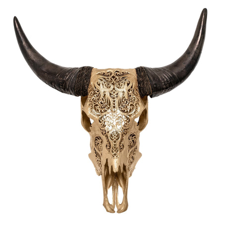 Hand Carved Cow Skull - Golden Titan