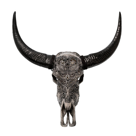Hand Carved Buffalo Skull - Gray Moth