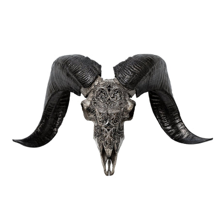 Hand Carved Ram Skull - Gray Moth