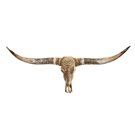 Hand Carved Longhorn Skull - Golden Boho