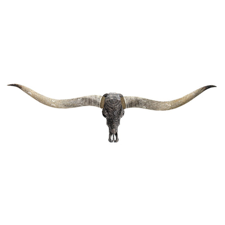 Hand Carved Longhorn Skull // XL Horns - Gray Boho
