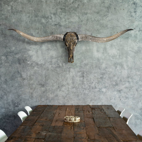 Hand Carved Longhorn Skull // XL Horns - Antique Bronze Boho // Metallic Finish
