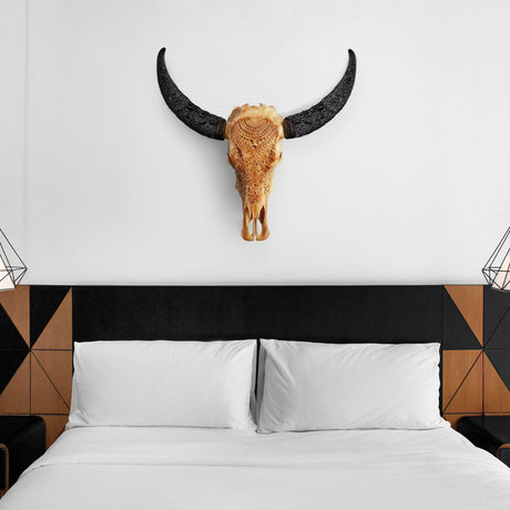 Hand Carved Buffalo Skull - Antique Boho