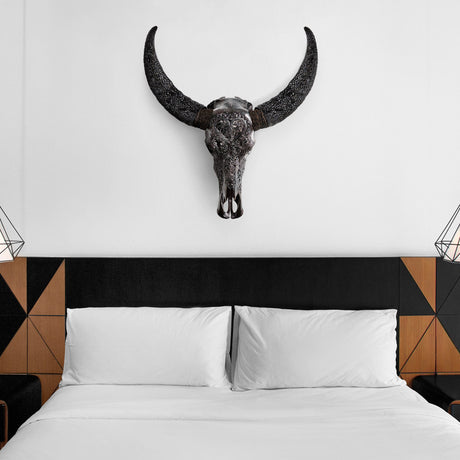 Hand Carved Buffalo Skull - Black Heart