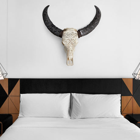 Hand Carved Buffalo Skull - Celtic Flower