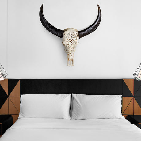 Hand Carved Buffalo Skull - Celtic Flower