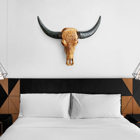 Hand Carved Buffalo Skull - Feathers《Antique Finish》