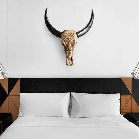 Hand Carved Buffalo Skull - Golden Boho