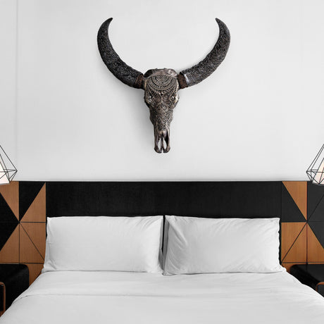 Hand Carved Buffalo Skull - Gray Boho