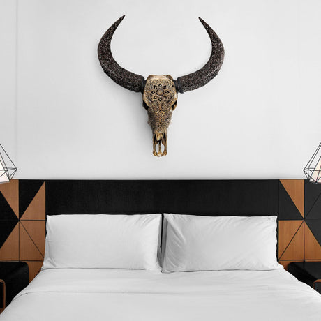 Hand Carved Buffalo Skull - Mandala // Metallic Finish