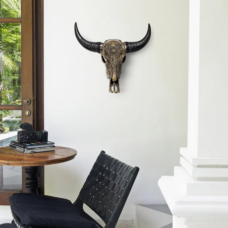 Hand Carved Cow Skull - Antique Bronze Sun // Metallic Finish