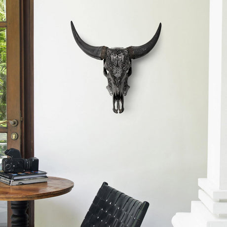 Hand Carved Cow Skull - Black Titan
