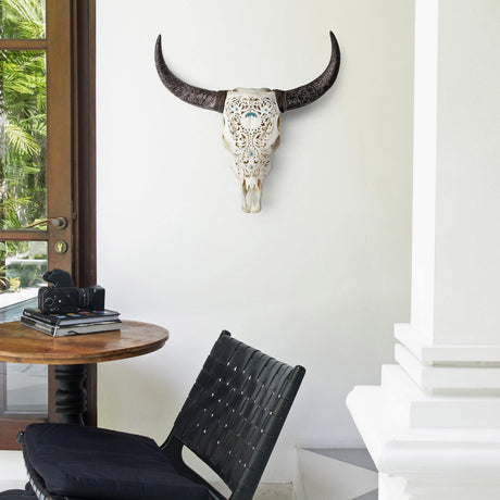 Hand Carved Cow Skull - Enlightened Lotus