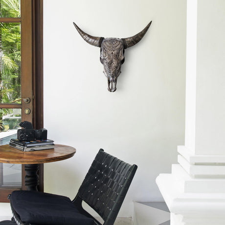 Hand Carved Cow Skull - Gray Boho