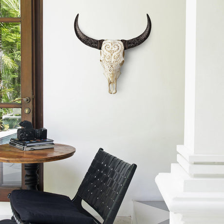 Hand Carved Cow Skull - Heart