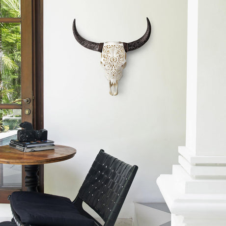 Hand Carved Cow Skull - Rose