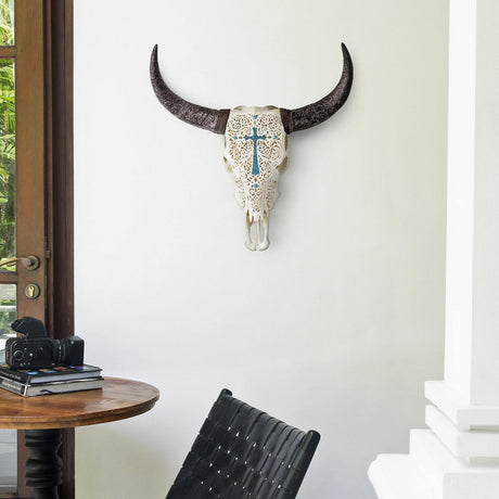 Hand Carved Cow Skull - Tinted Faith