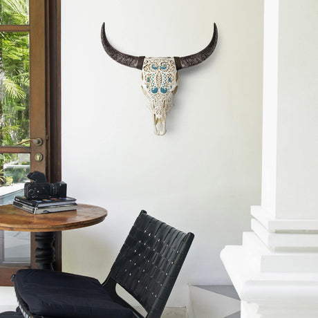Hand Carved Cow Skull - Wavy Water