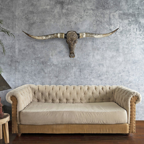 Hand Carved Longhorn Skull - Boho Tribal // Metallic Finish