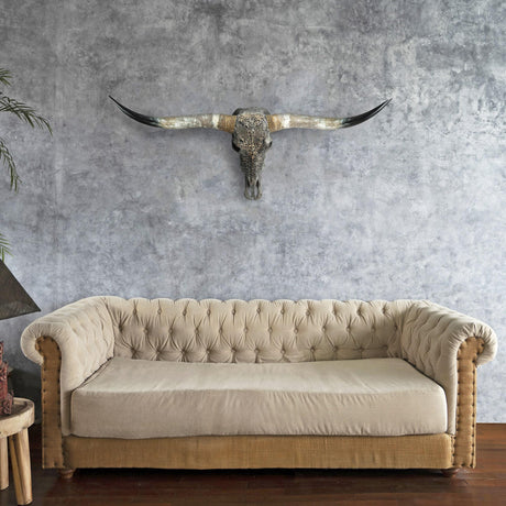 Hand Carved Longhorn Skull - Gray From Hell