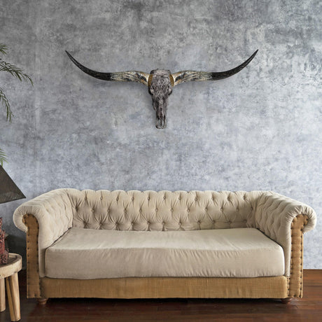Hand Carved Longhorn Skull - Gray Phantom