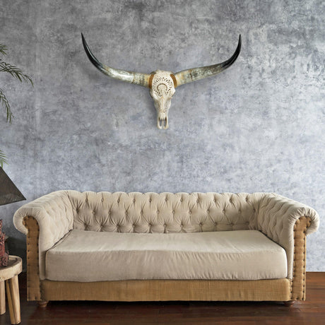 Hand Carved Longhorn Skull - Indian & Eagle