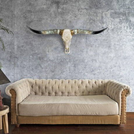 Hand Carved Longhorn Skull - Rose